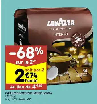 Leader Price Capsules de café pods intenso lavazza offre