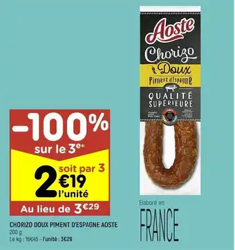 Chorizo doux piment d'espagne aoste
