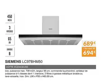 Copra Siemens lc97bhm50 hotte silencieuse offre