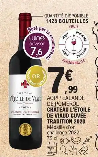 E.Leclerc Aop lalande de pomerol château l'étoile de viaud cuvée tradition 2020 offre