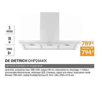 De dietrich dhp2944ix moteur puissant et silencieux