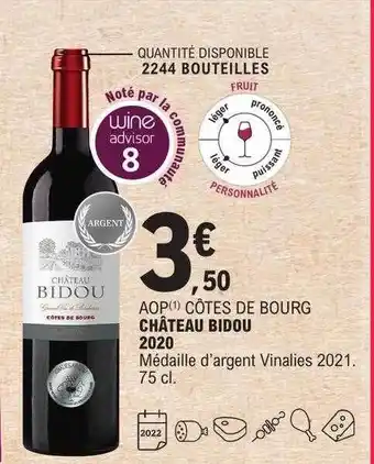 E.Leclerc Aop côtes de bourg château bidou 2020 offre