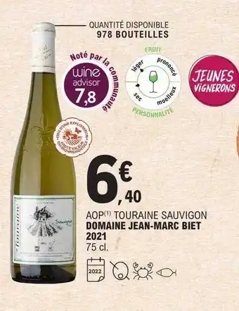 E.Leclerc Aop touraine sauvigon domaine jean-marc biet 2021 offre