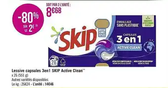 Casino Supermarchés Lessive capsules 3 en 1 active clean offre