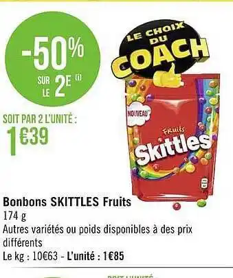 Géant Casino Bonbons skittles fruits offre
