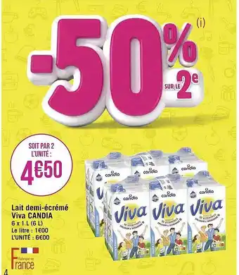 Géant Casino Lait demi-écrémé viva candia offre
