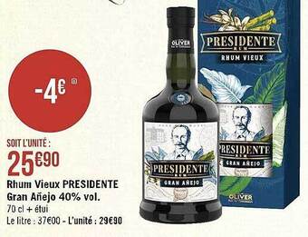 Géant Casino Rhum vieux présidente gran añejo 40% vol. offre