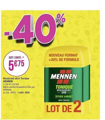 Géant Casino Déodorant stick tonique mennen offre