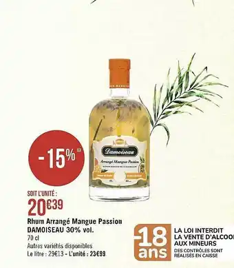 Rhum arrangé mangue passion damoiseau 30% vol.