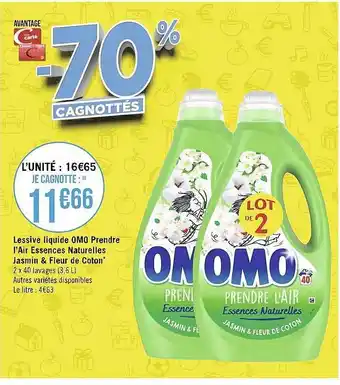 Géant Casino Lessive liquide omo prendre l'air essences naturelles jasmin & fleur de coton offre