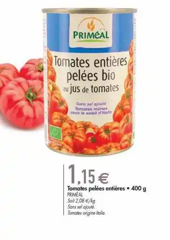 Tomates pelées entières 400 g priméal