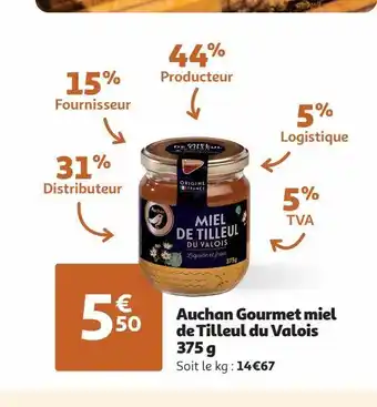 Auchan Auchan gourmet miel de tilleul du valois 375 g offre