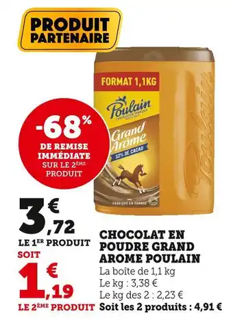 Super U Poulain chocolat en poudre grand arome offre