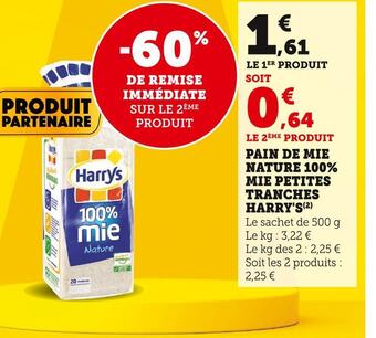 Super U Harry's pain de mie nature 100% mie petites tranches offre