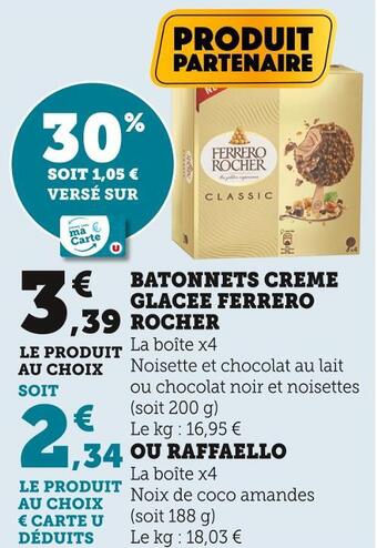 Super U Ferrero rocher batonnets creme glacee offre
