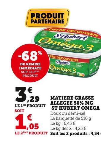 Super U St hubert matiere grasse allegee 50% mg omega 3 offre
