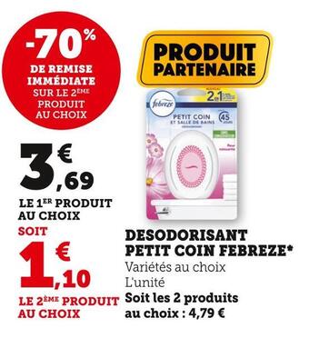 Super U Febreze desodorisant petit coin* offre