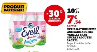 Super U Lactel eveil nature 2eme age sans aromes vanille sans sucres ajoutes offre