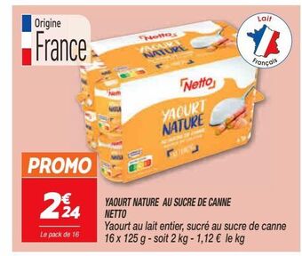 Netto Yaourt nature au sucre de canne netto offre