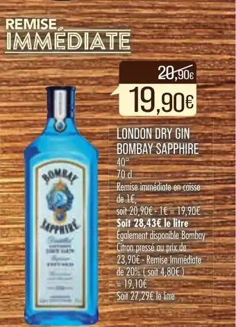 Match London Dry GIN Bombay Sapphire offre