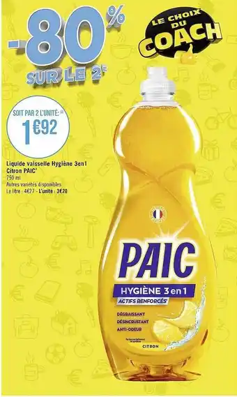 Géant Casino Liquide vaisselle hygiène 3 en 1 citron paic offre