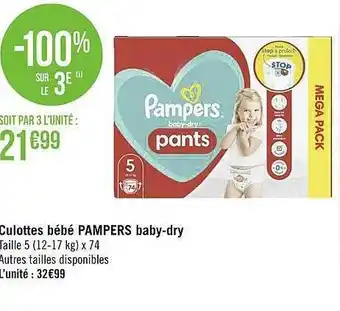 Géant Casino Culottes bébé pampers baby-dry offre