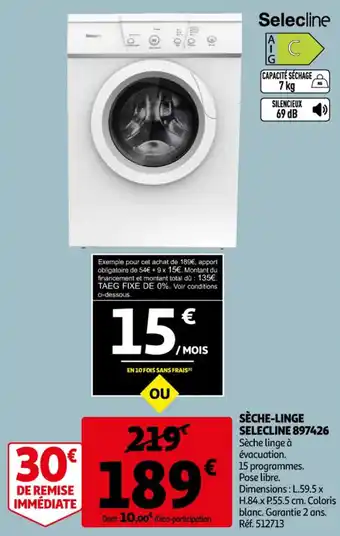 Auchan Sèche-linge selecline 897426 offre