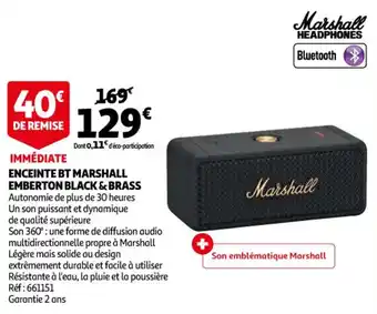Auchan Enceinte bt marshall emberton black & brass offre