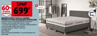 Auchan Ensemble complet matelas, sommier, tête de lit et pieds 160x200 qualité hôtellerie offre