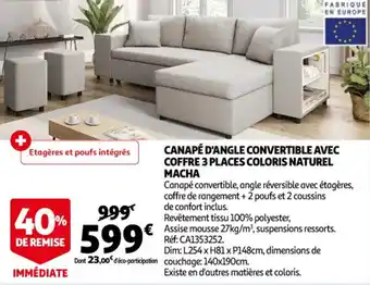 Canapé d'angle convertible avec coffre 3 places coloris naturel macha