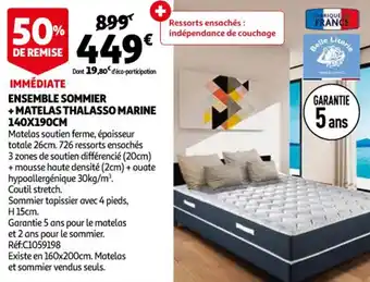 Ensemble sommier + matelas thalasso marine 140x190cm
