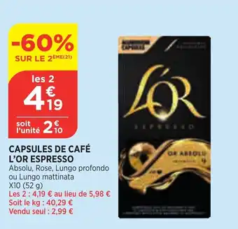 Bi1 Capsules de café L'OR espresso offre