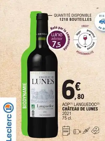 E.Leclerc Aop languedoc château de lunes 2021 offre
