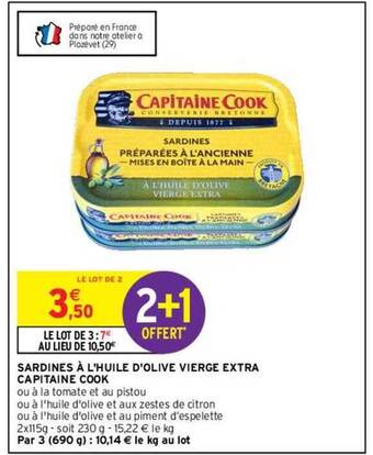Intermarché Sardines à l'huile d'olive vierge extra capitaine cook offre