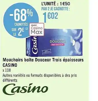Mouchoirs boîte douceur trois épaisseurs casino