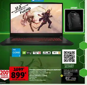 Auchan Portable Gamer Katana GF7611UC-840FRMSI offre