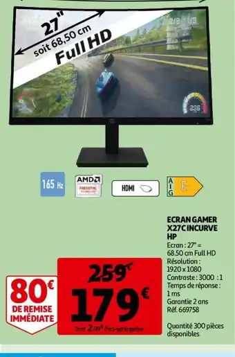 Auchan Ecran Gamer X27C Incurve HP offre