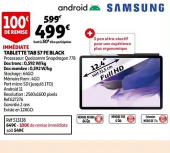 Auchan Samsung Tablette Tab S7 Fe Black offre