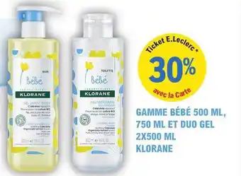 E.Leclerc Parapharmacie Gamme bébé 500ml, 750ml et duo gel 2x500ml klorane offre