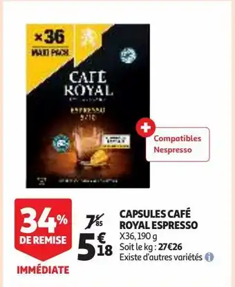 Auchan Supermarché Capsules café royal espresso offre