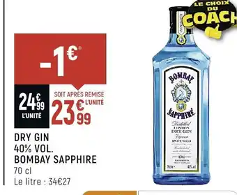 Spar Dry Gin 40%vol Bombay Sapphire 70cl offre
