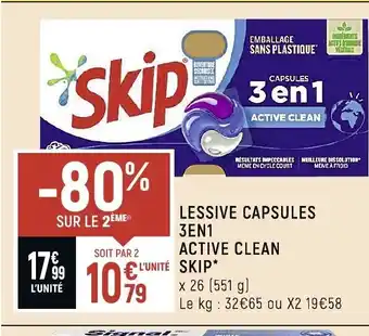 Spar Lessive Capsules 3en1 Active Clean Skip offre