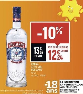 Spar Vodka 37,5%vol Poliakov offre