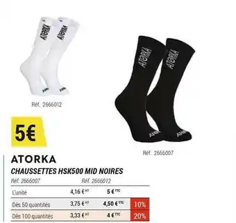 Decathlon Chaussettes Hsk500 Mid Noires Atorka offre