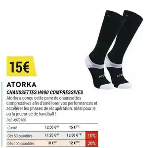 Decathlon Chaussettes H900 Compressives Atorka offre