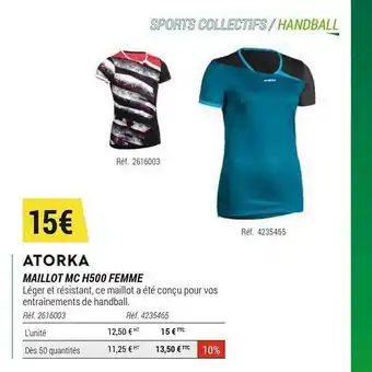 Decathlon Maillot Mc H500 Femme Atorka offre
