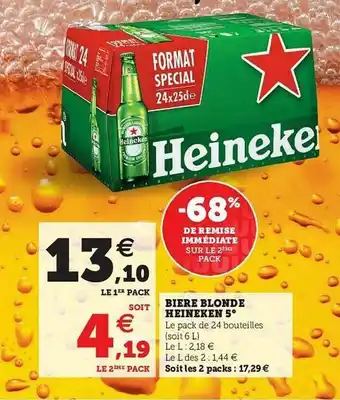 U Express Bière Blonde Heineken 5° offre