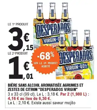 E.Leclerc Bière sans alcool aromatisée agrumes et zestes de citron "desperados virgin" offre