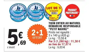 E.Leclerc Thon entier au naturel démarche responsable "petit navire" offre