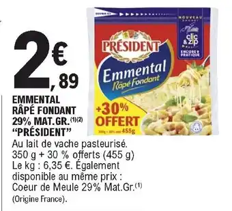 E.Leclerc Emmental râpé fondant offre